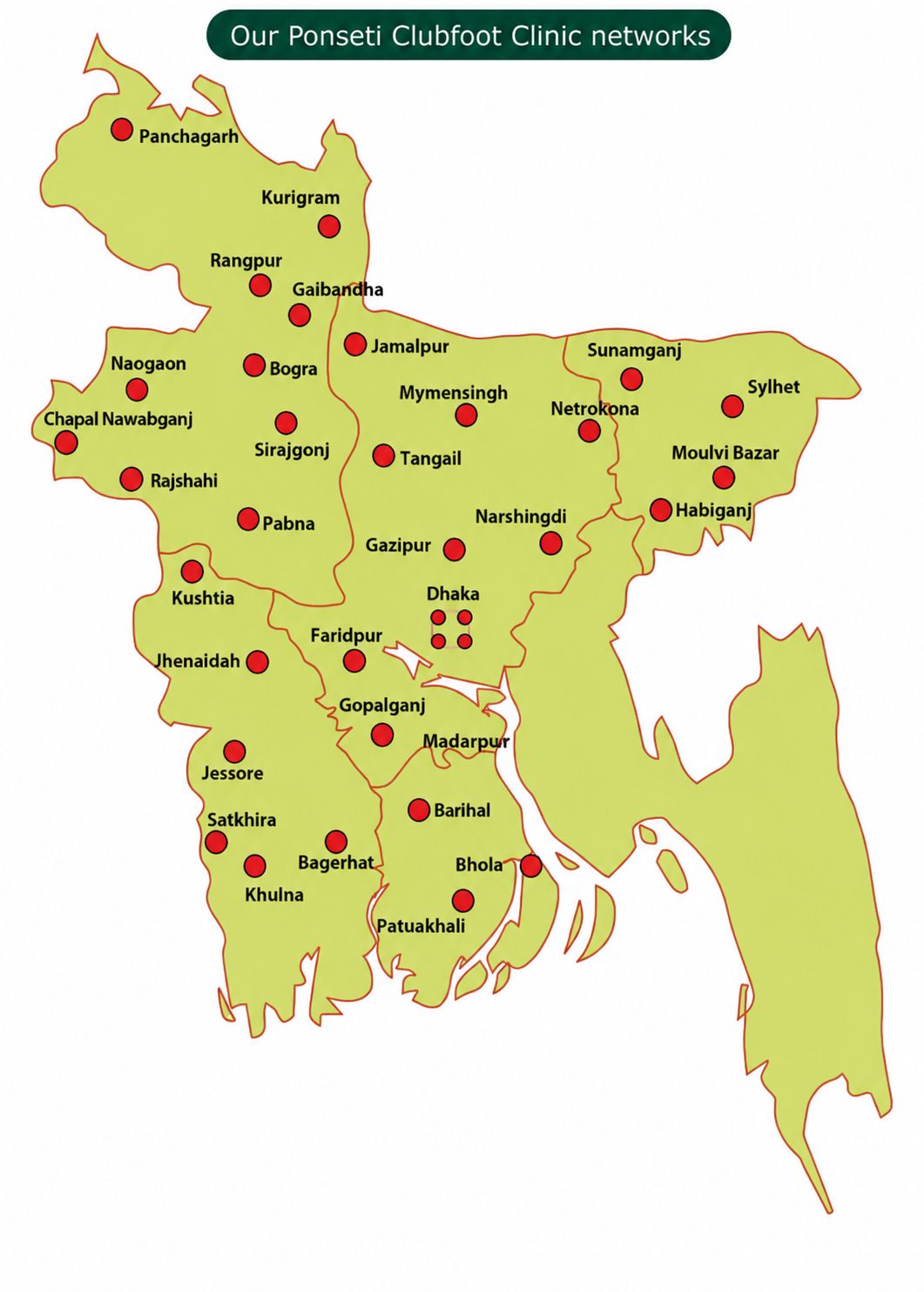Our Ponseti Clubfoot Clinic networks across Bangladesh